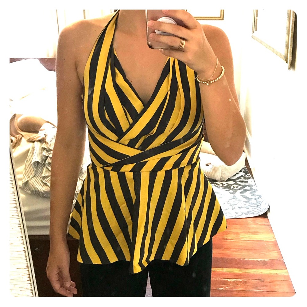 Odille Yellow Grey Striped Melosa Halter Top